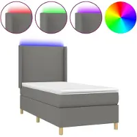 Syfax Cama box spring colchón y luces LED tela gris oscuro 90x190 cm