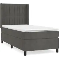 Syfax Cama box spring con colchón terciopelo gris oscuro 90x190 cm
