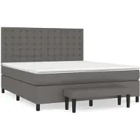 Syfax Cama box spring con colchón cuero sintético gris 160x200 cm