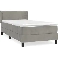 Syfax Cama box spring con colchón terciopelo gris claro 90x190 cm