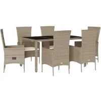vidaXL Juego de mesa de jardín de 7 piezas con cojines, color beige, de ratán sintético