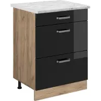 Vicco Mueble bajo de cocina R-Line Negro brillo intenso 60 cm ET Mármol, Model 46502