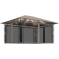 Syfax Cenador con mosquitera y tira luz LED taupé 4x3x2,73m 180 g/m²