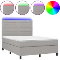 Syfax Cama box spring colchón y luces LED tela gris claro 140x200 cm