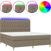 Syfax Cama box spring colchón y luces LED tela gris taupe 160x200 cm