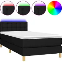 Syfax Cama box spring con colchón LED tela negro 100x200 cm