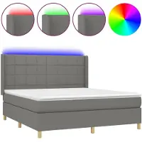 Syfax Cama box spring colchón y luces LED tela gris oscuro 180x200 cm