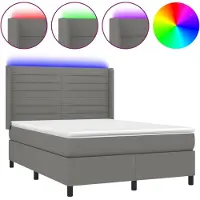 Syfax Cama box spring colchón y luces LED tela gris oscuro 140x190 cm
