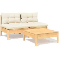 vidaXL Juego de jardín de 3 piezas con cojines color crema y estructura de madera de pino