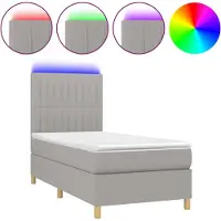 Syfax Cama box spring colchón y luces LED tela gris claro 80x200 cm