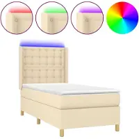 Syfax Cama box spring colchón y luces LED tela crema 80x200 cm