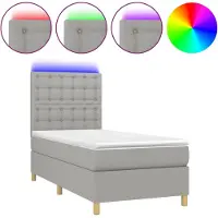 Syfax Cama box spring colchón y luces LED tela gris claro 80x200 cm