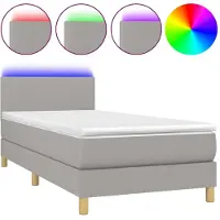 Syfax Cama box spring colchón y luces LED tela gris claro 80x200 cm