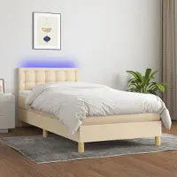 Prolenta Maison Exclusive: Base de cama con somier, colchón y luces LED, color crema, 80 x 200 cm, material: textil