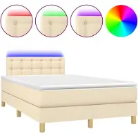 Syfax Cama box spring con colchón y LED tela crema 120x200 cm