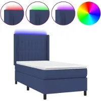 Syfax Cama con somier y colchón, con iluminación LED azul, de 100x200 cm, tapizada en tela