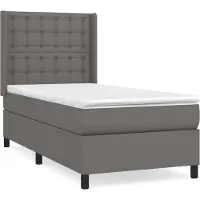 Syfax Cama box spring con colchón cuero sintético gris 80x200 cm