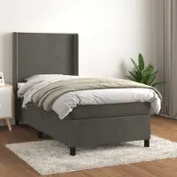 Prolenta Maison Exclusive: Base de cama con somier y colchón, color gris oscuro, 80 x 200 cm, tapizada en terciopelo