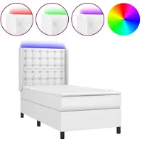 Syfax Cama box spring colchón y LED cuero sintético blanco 100x200 cm