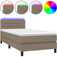 Syfax Cama box spring colchón y luces LED tela gris taupe 100x200 cm