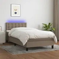 Prolenta Maison Exclusive: Base de cama con somier, colchón y luces LED, color taupe, 80 x 200 cm, tapizada en tela