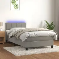Prolenta Maison Exclusive: Base de cama con somier, colchón y luz LED, color gris claro, 90x190 cm, tapizada en terciopelo