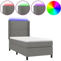 Syfax Cama box spring colchón y luces LED tela gris oscuro 90x200 cm