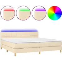 Syfax Cama box spring con colchón y LED tela crema 200x200 cm