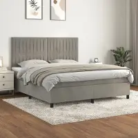 Prolenta Maison Exclusive - Base de cama con somier y colchón, color gris claro, 180x200 cm, tapizada en terciopelo