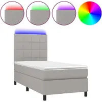 Syfax Cama box spring colchón y luces LED tela gris claro 80x200 cm