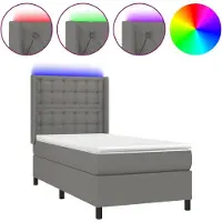Syfax Cama box spring colchón y luces LED tela gris oscuro 100x200 cm