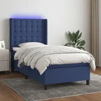 Prolenta Maison Exclusive: Base de cama con somier, colchón y luces LED, color azul, 100x200 cm, tapizada en tela