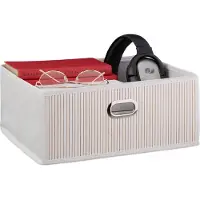 Relaxdays 4 cestas de almacenamiento de bambú, cestas cuadradas para el baño, cestas de tela planas para estanterías, dimensiones 14 x 31 x 31 cm, con asa, plegables, color blanco