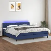 Prolenta Maison Exclusive: Base de cama con somier, colchón y luces LED, color azul, 200x200 cm, tapizada en tela