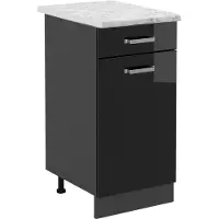Vicco Mueble bajo de cocina R-Line Negro brillo intenso 40 cm ET Mármol, Model 46011