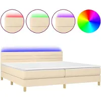 Syfax Cama box spring con colchón y LED tela crema 200x200 cm
