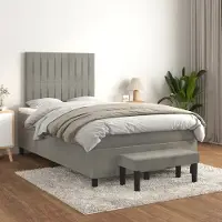 Prolenta Maison Exclusive: Base de cama con somier y colchón, color gris claro, 120 x 200 cm, tapizada en terciopelo