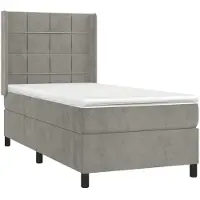 Syfax Cama box spring con colchón terciopelo gris claro 100x200 cm