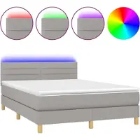 Syfax Cama box spring colchón y luces LED tela gris claro 140x200 cm