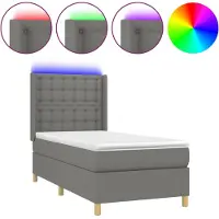 Syfax Cama box spring colchón y luces LED tela gris oscuro 100x200 cm