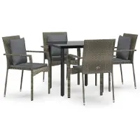 Syfax Set comedor jardín 5 pzas y cojines ratán sintético negro gris