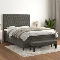Prolenta Maison Exclusive: Base de cama con somier y colchón, color gris oscuro, 140 x 190 cm, tapizada en terciopelo