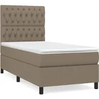 Syfax Cama box spring con colchón tela gris taupe 100x200 cm