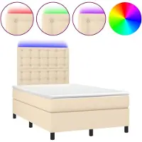 Syfax Cama box spring con colchón y luces LED tela crema 120x190 cm