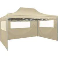 Syfax Carpa plegable profesional con 3 paredes acero color crema 3x4m