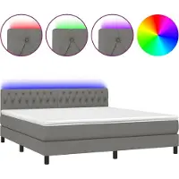 Syfax Cama box spring colchón y luces LED tela gris oscuro 180x200 cm