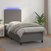 Prolenta Maison Exclusive: Base de cama con somier, colchón y luces LED, color gris, 100x200 cm, tapizada en cuero sintético