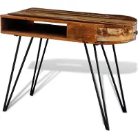 Syfax Escritorio de madera maciza reciclada con patas de hierro