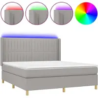 Syfax Cama box spring colchón y luces LED tela gris claro 180x200 cm