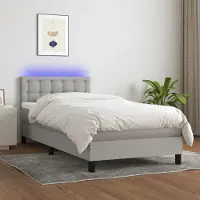 Prolenta Maison Exclusive: Base de cama con somier, colchón y luz LED, color gris claro, 80x200 cm, material: textil